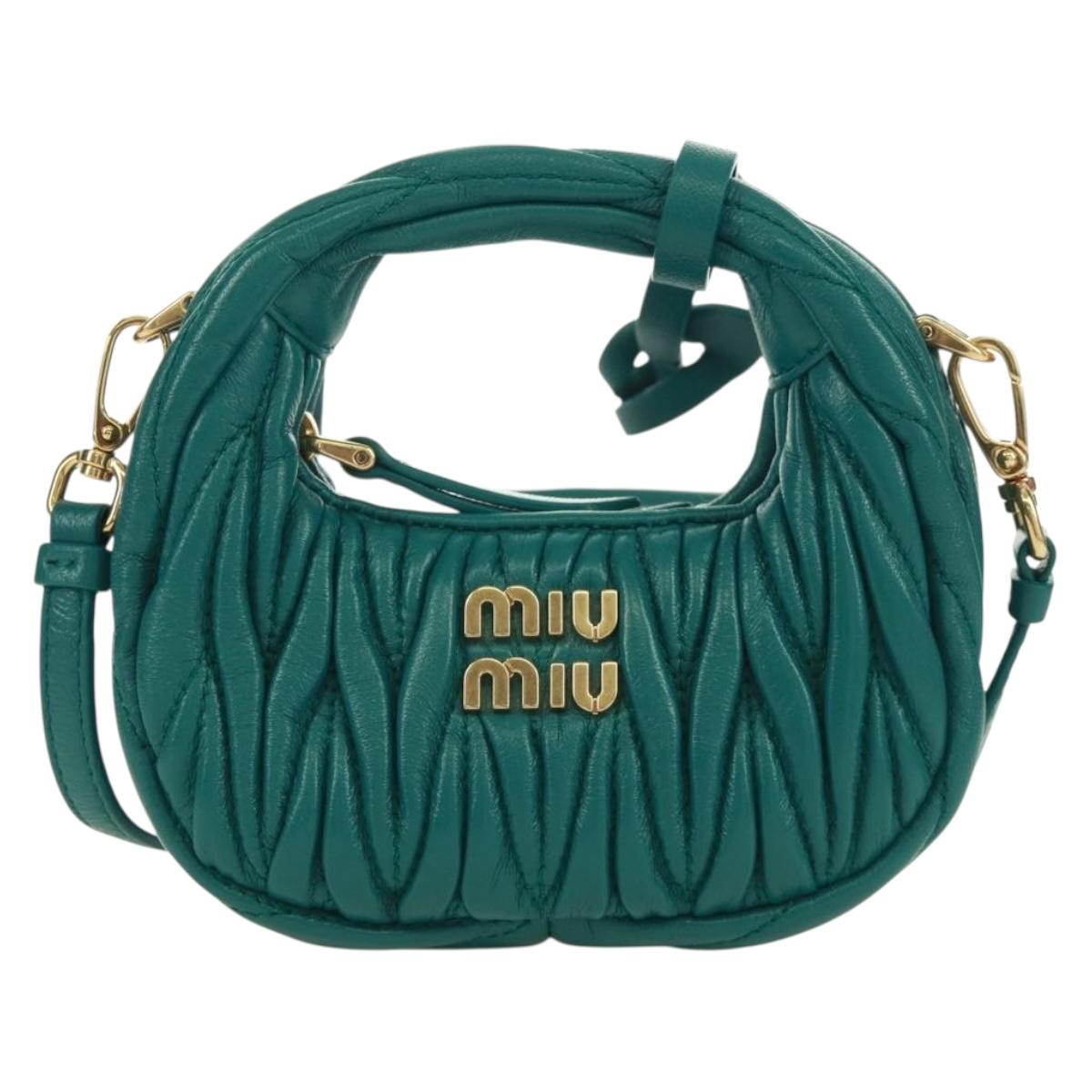 Miu Miu Matelasse Micro Hobo Shoulder Bag Leather Green Gold Auth 168972SM