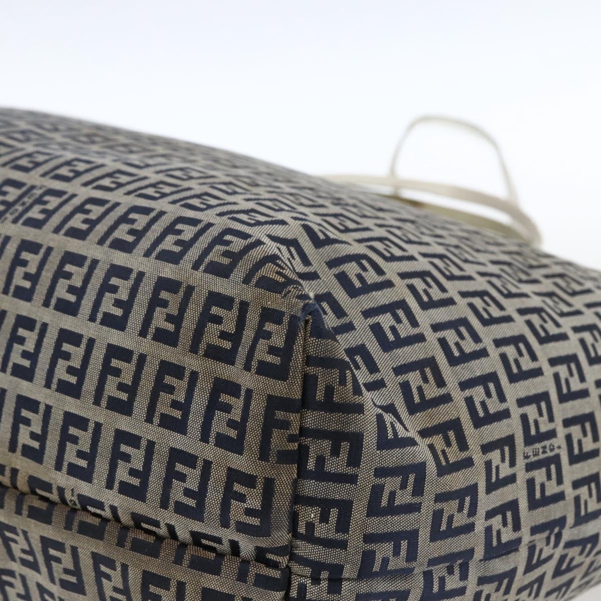 FENDI Zucchino Canvas Tote Bag Navy Silver Auth 168974