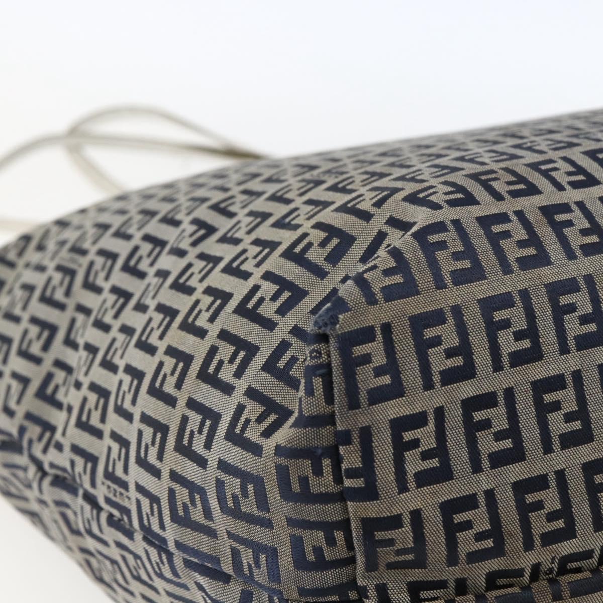 FENDI Zucchino Canvas Tote Bag Navy Silver Auth 168974