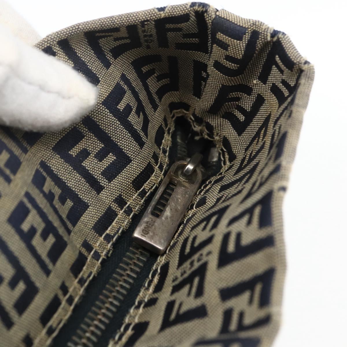 FENDI Zucchino Canvas Tote Bag Navy Silver Auth 168974