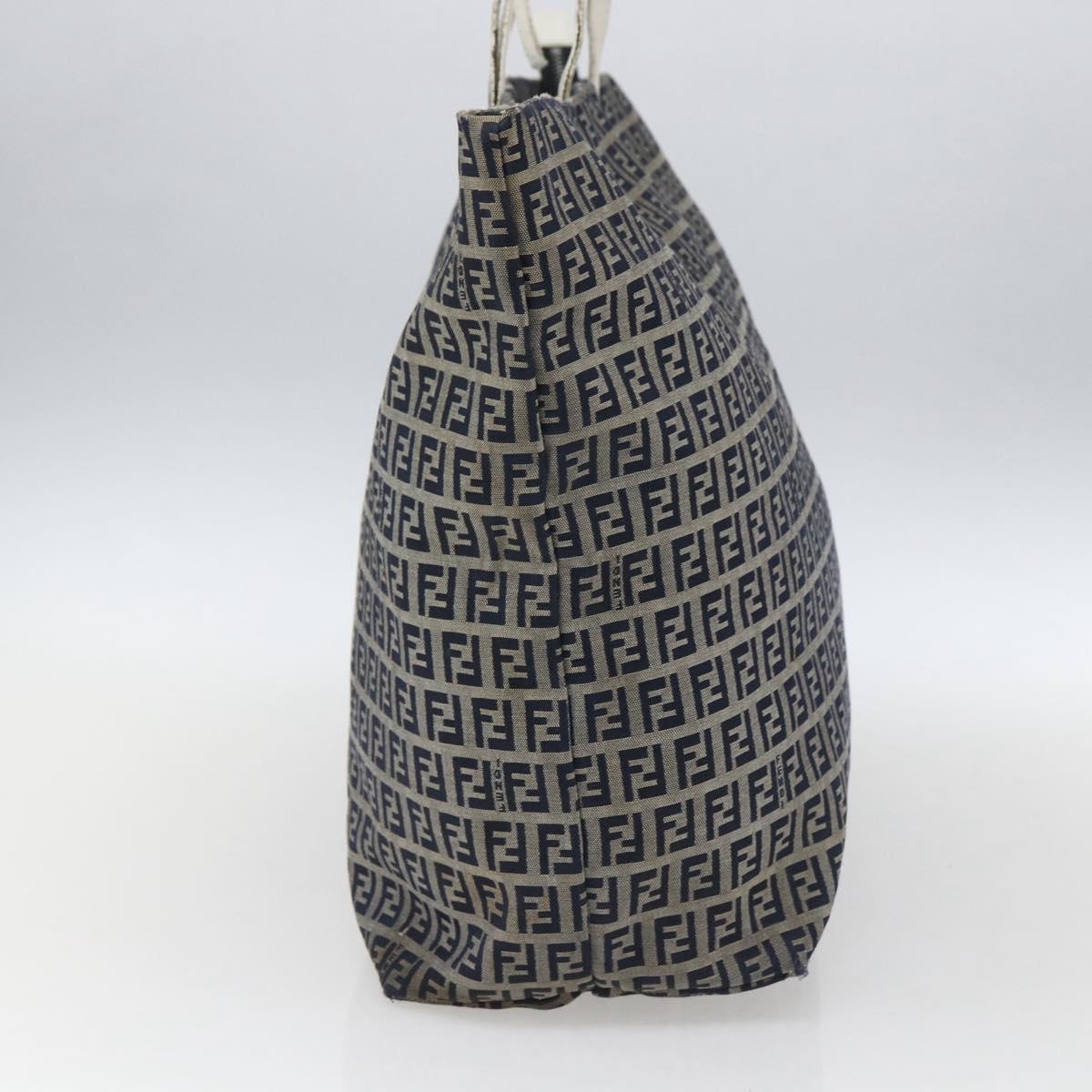 FENDI Zucchino Canvas Tote Bag Navy Silver Auth 168974