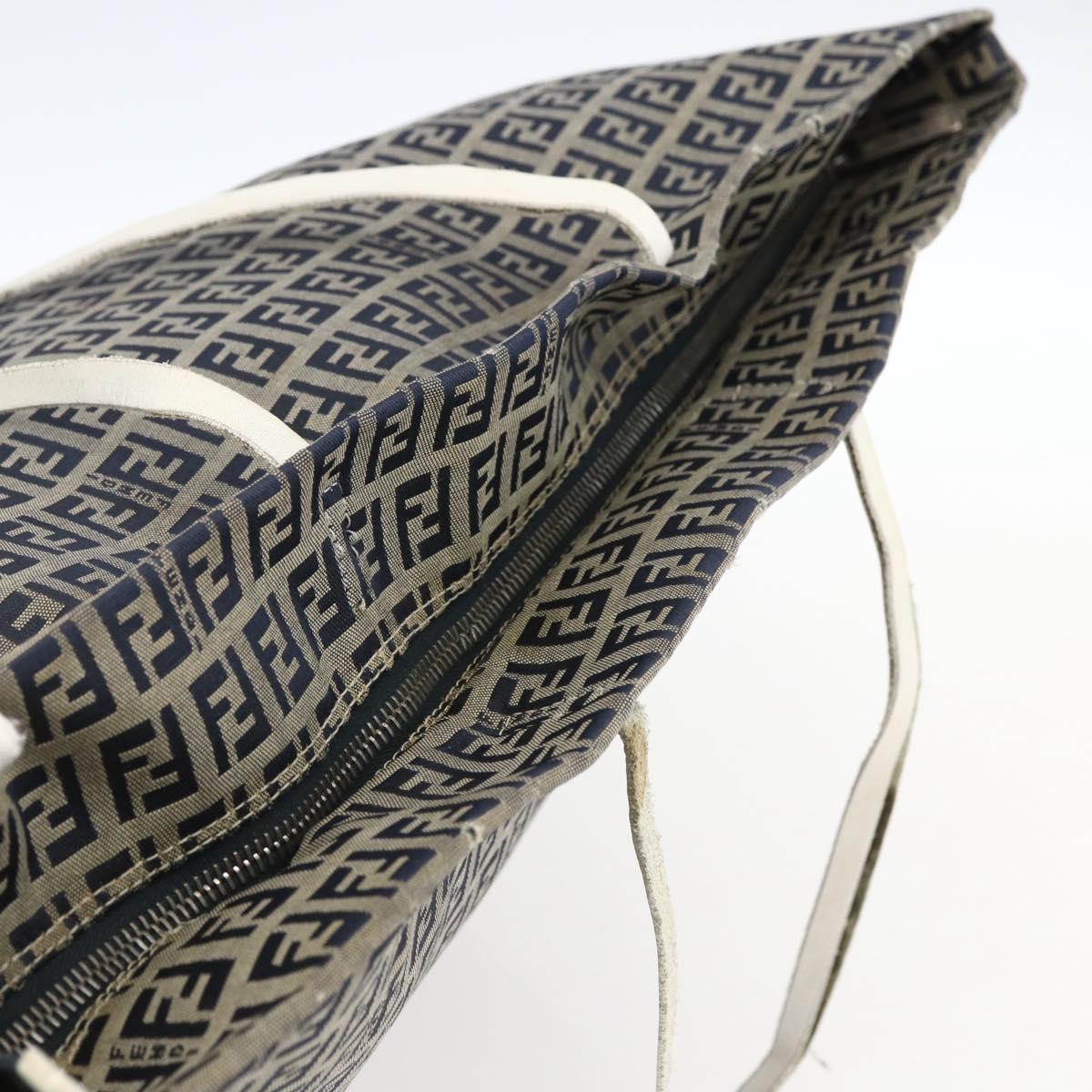 FENDI Zucchino Canvas Tote Bag Navy Silver Auth 168974