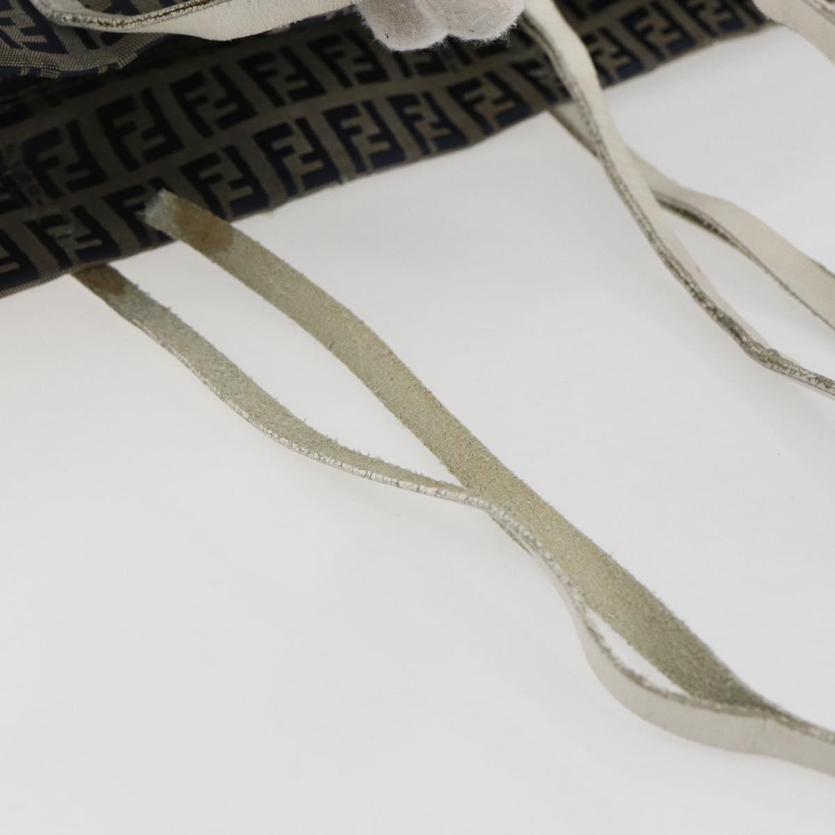 FENDI Zucchino Canvas Tote Bag Navy Silver Auth 168974