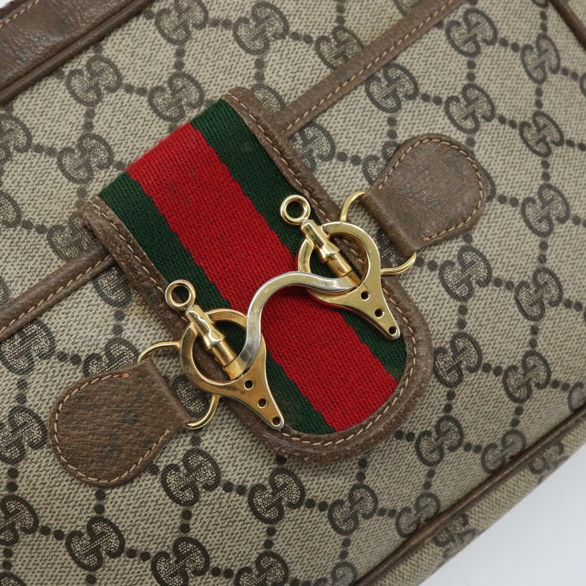 GUCCI GG Supreme Web Sherry Line Shoulder Bag PVC Beige Gold Auth 169012