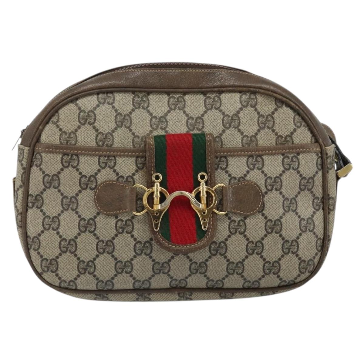 GUCCI GG Supreme Web Sherry Line Shoulder Bag PVC Beige Gold Auth 169012