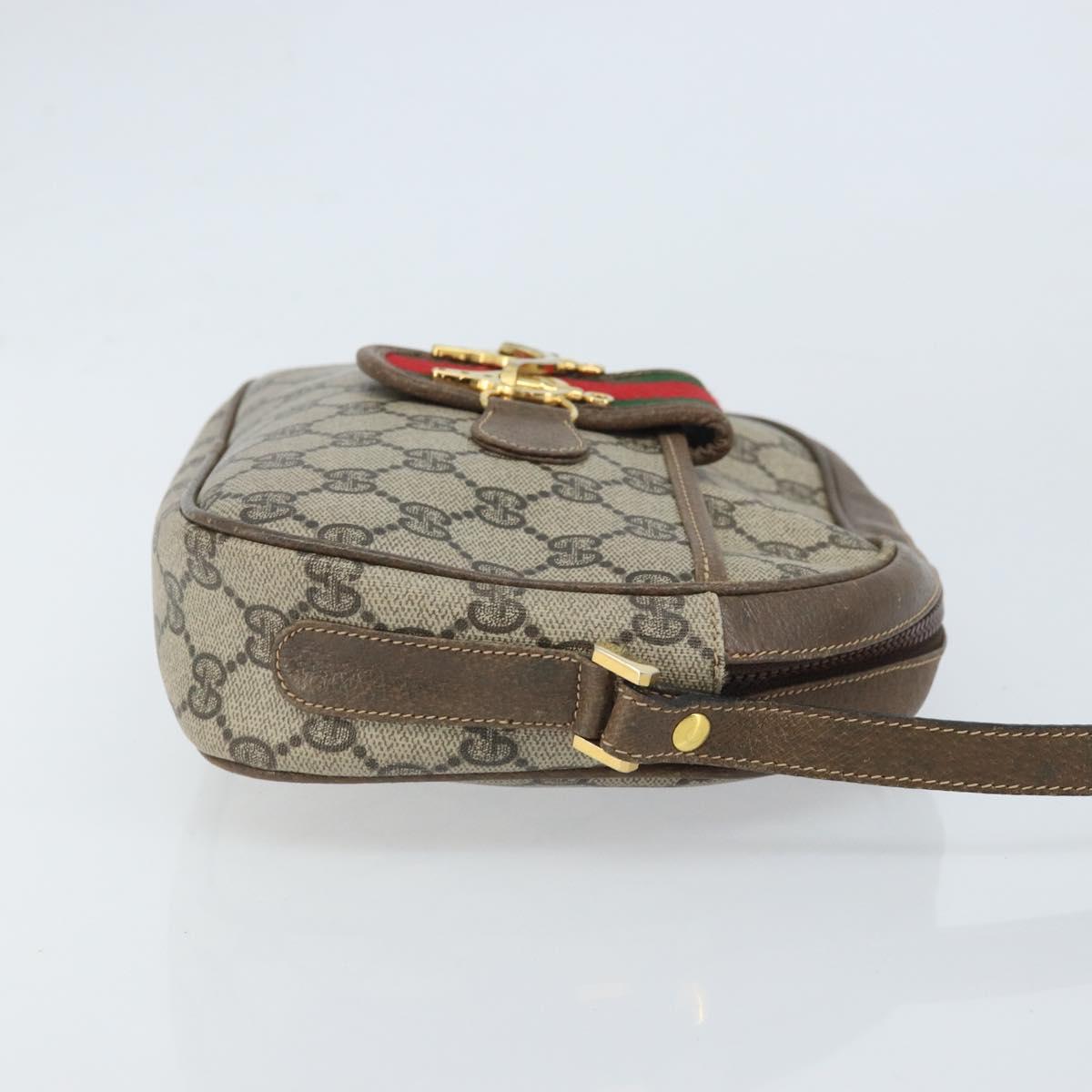 GUCCI GG Supreme Web Sherry Line Shoulder Bag PVC Beige Gold Auth 169012