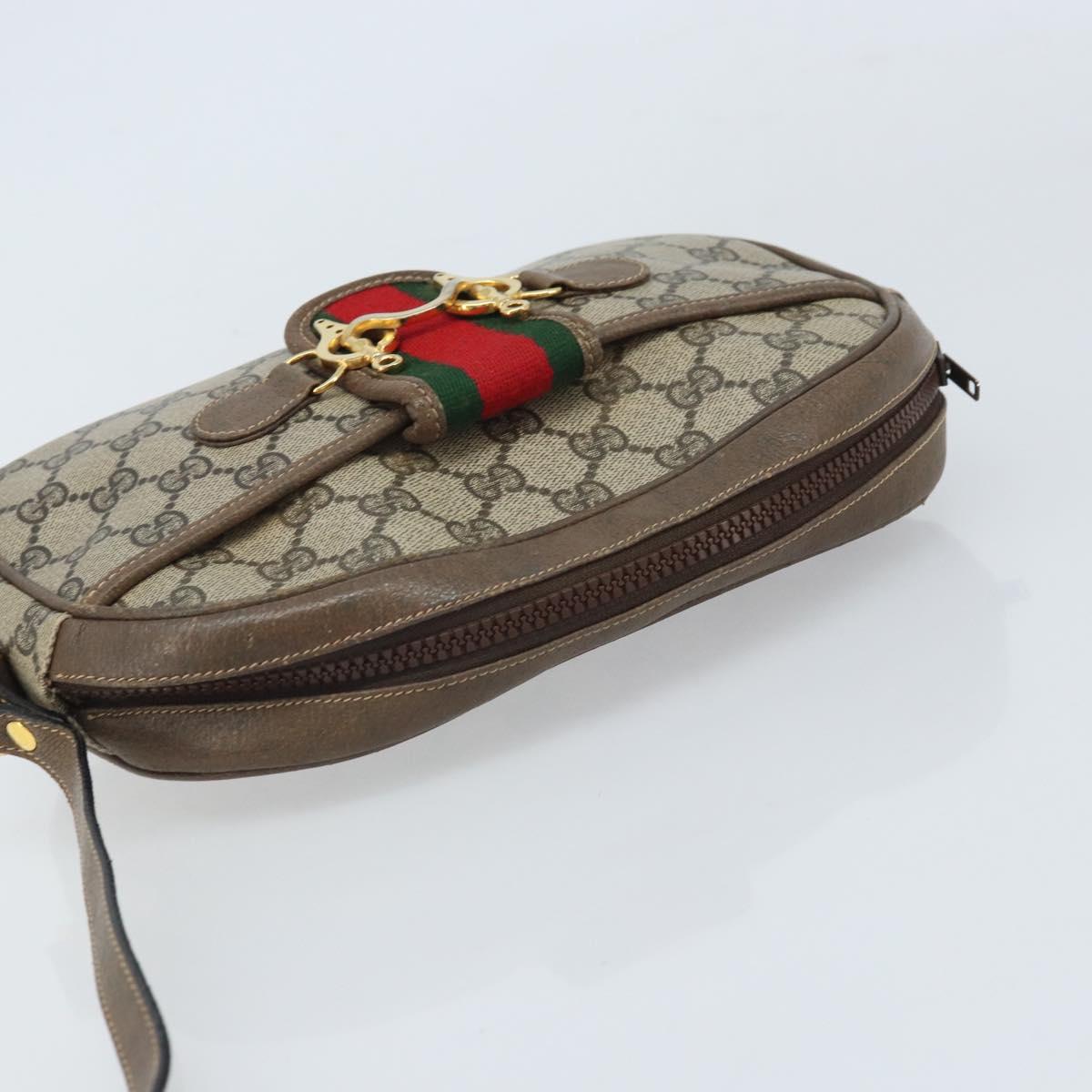 GUCCI GG Supreme Web Sherry Line Shoulder Bag PVC Beige Gold Auth 169012