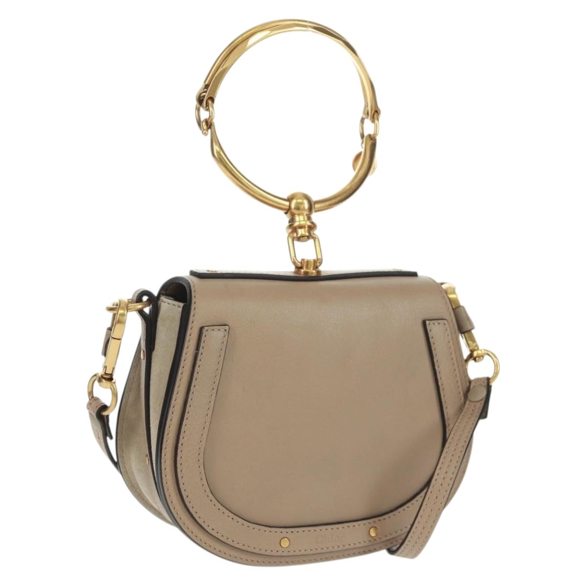 Chloe Nile Hand Bag Leather 2way Beige Gold Auth 169017V
