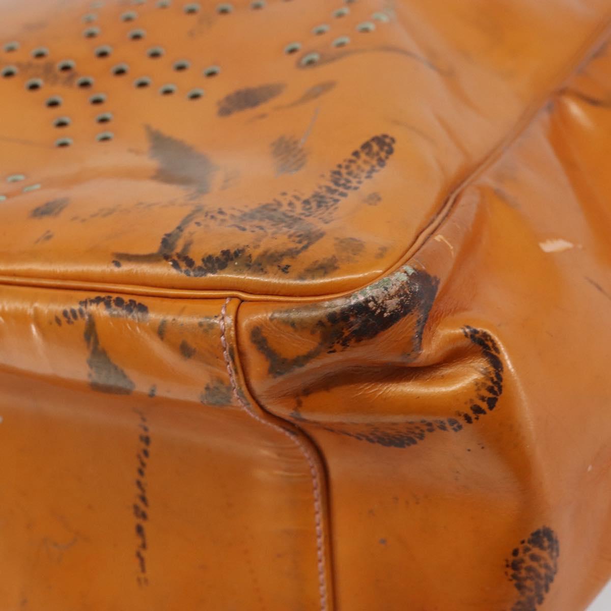 CHANEL Chain Tote Bag Patent leather Orange Silver CC Auth 169018