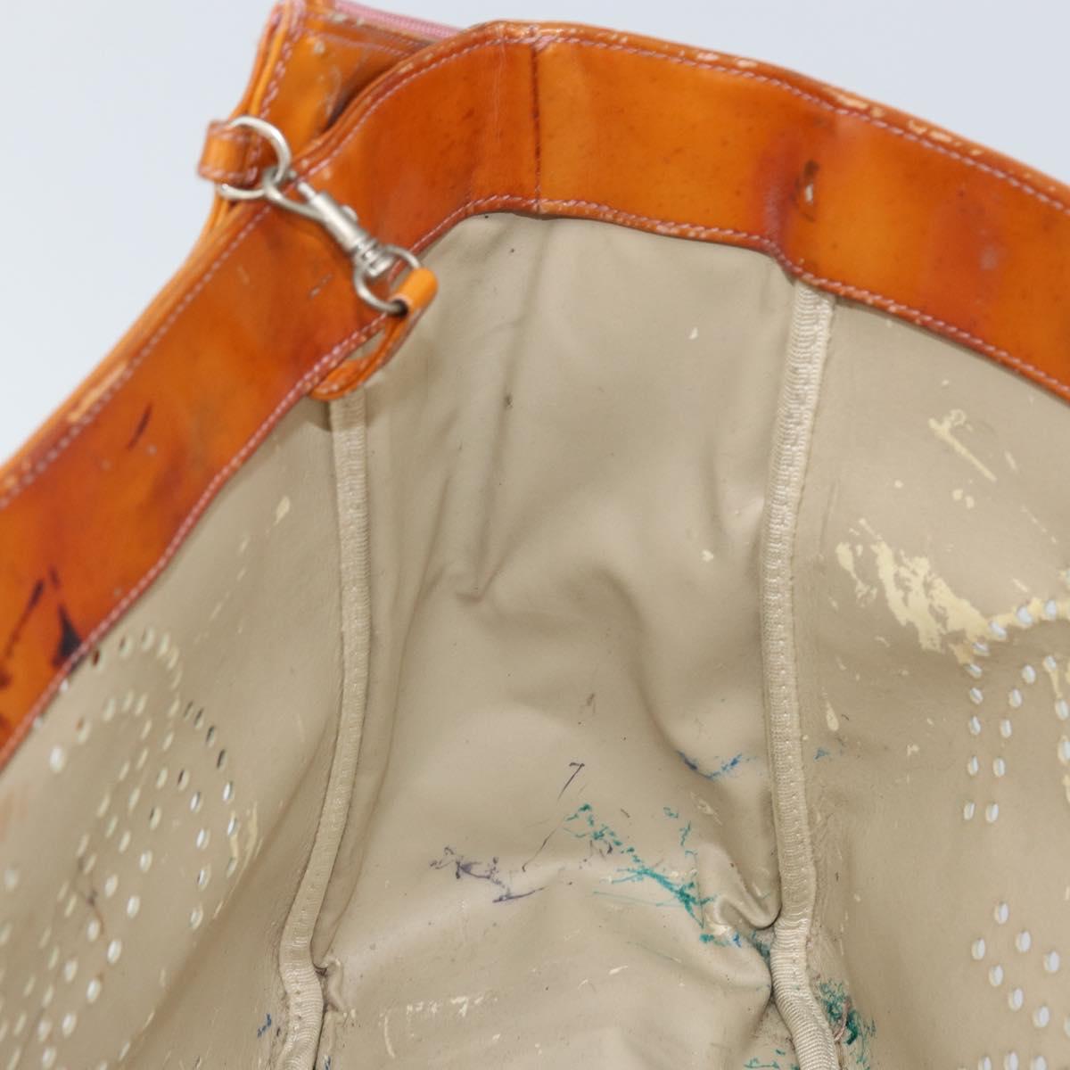 CHANEL Chain Tote Bag Patent leather Orange Silver CC Auth 169018