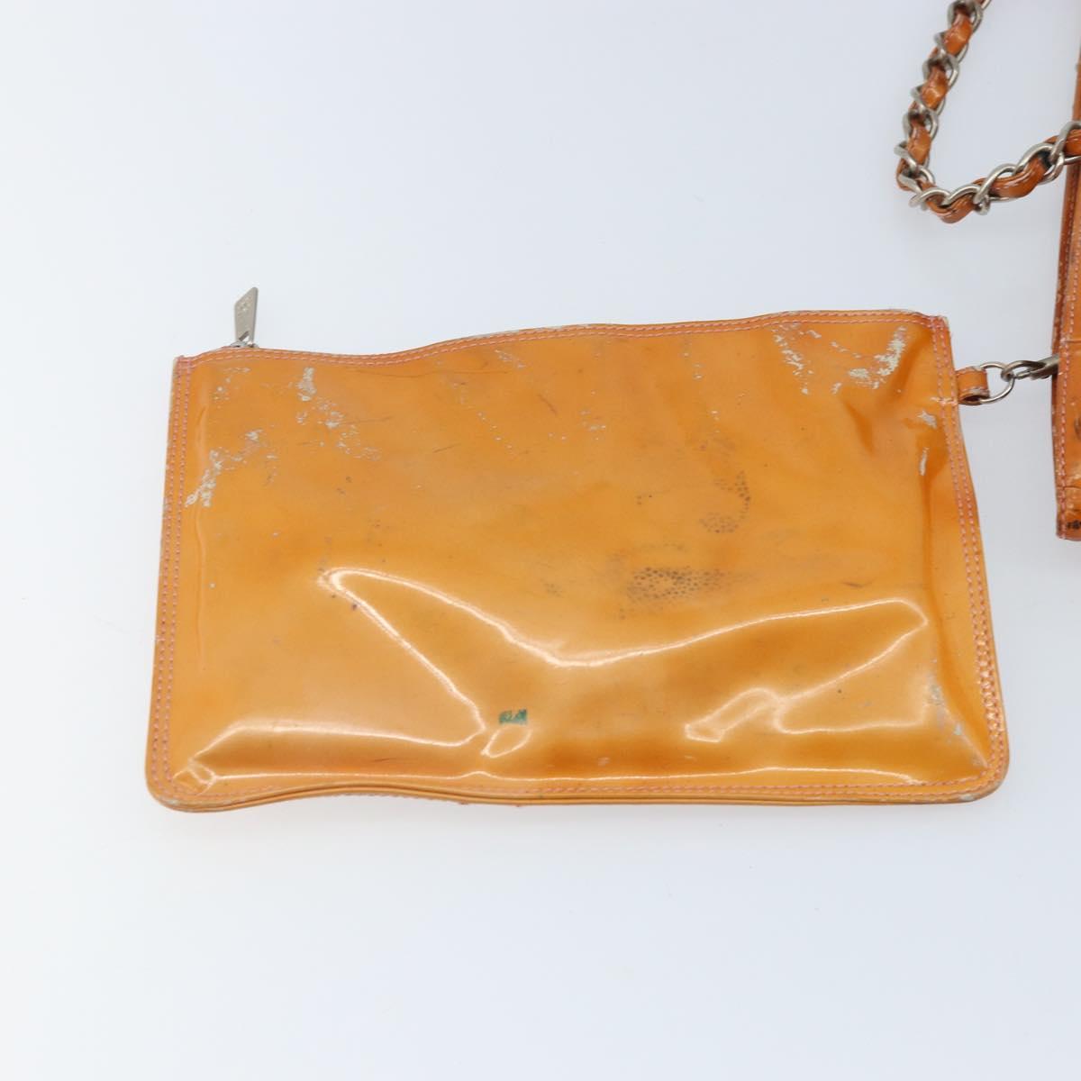 CHANEL Chain Tote Bag Patent leather Orange Silver CC Auth 169018