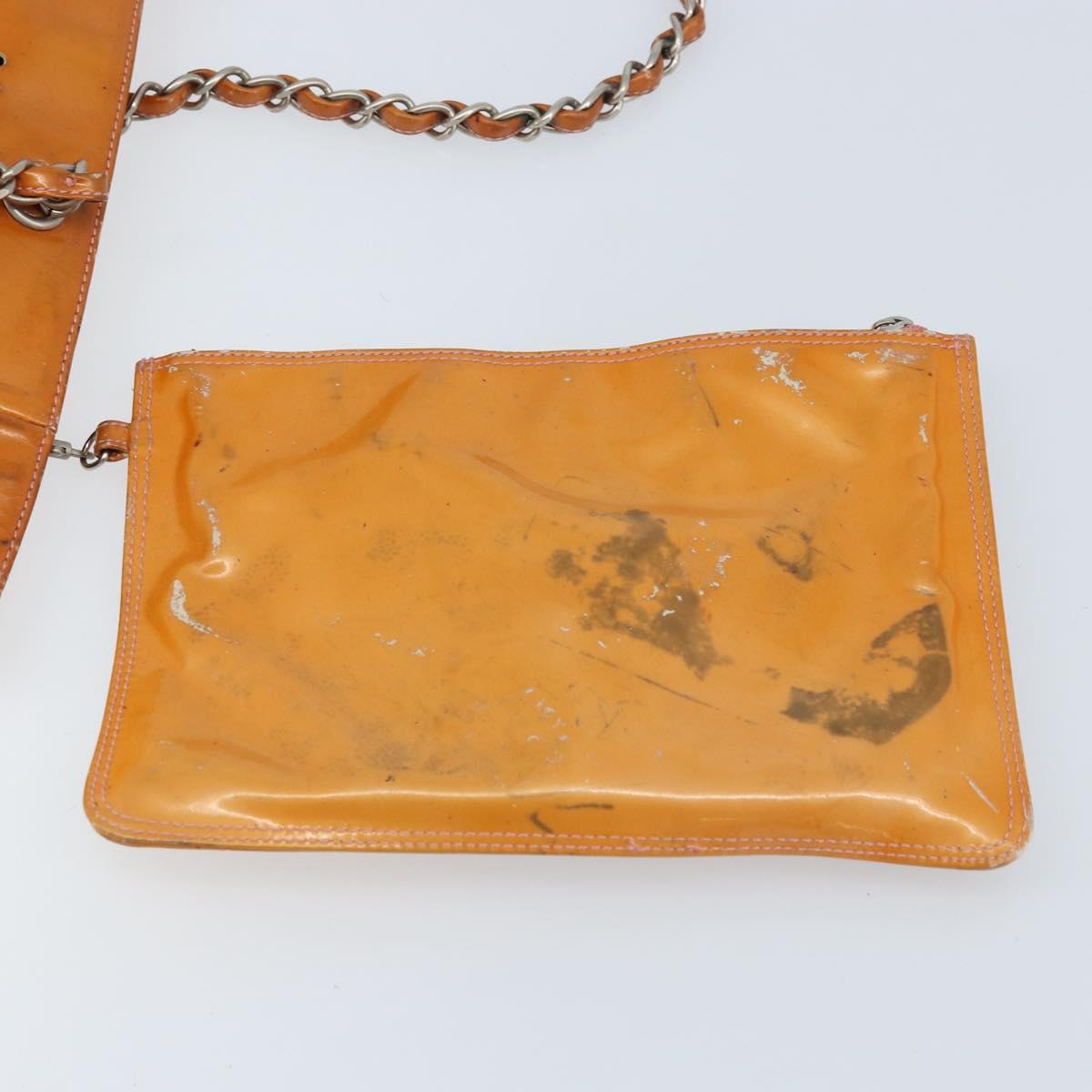 CHANEL Chain Tote Bag Patent leather Orange Silver CC Auth 169018