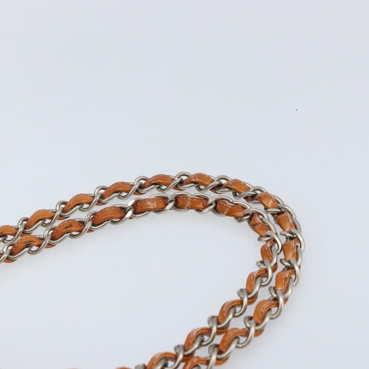 CHANEL Chain Tote Bag Patent leather Orange Silver CC Auth 169018