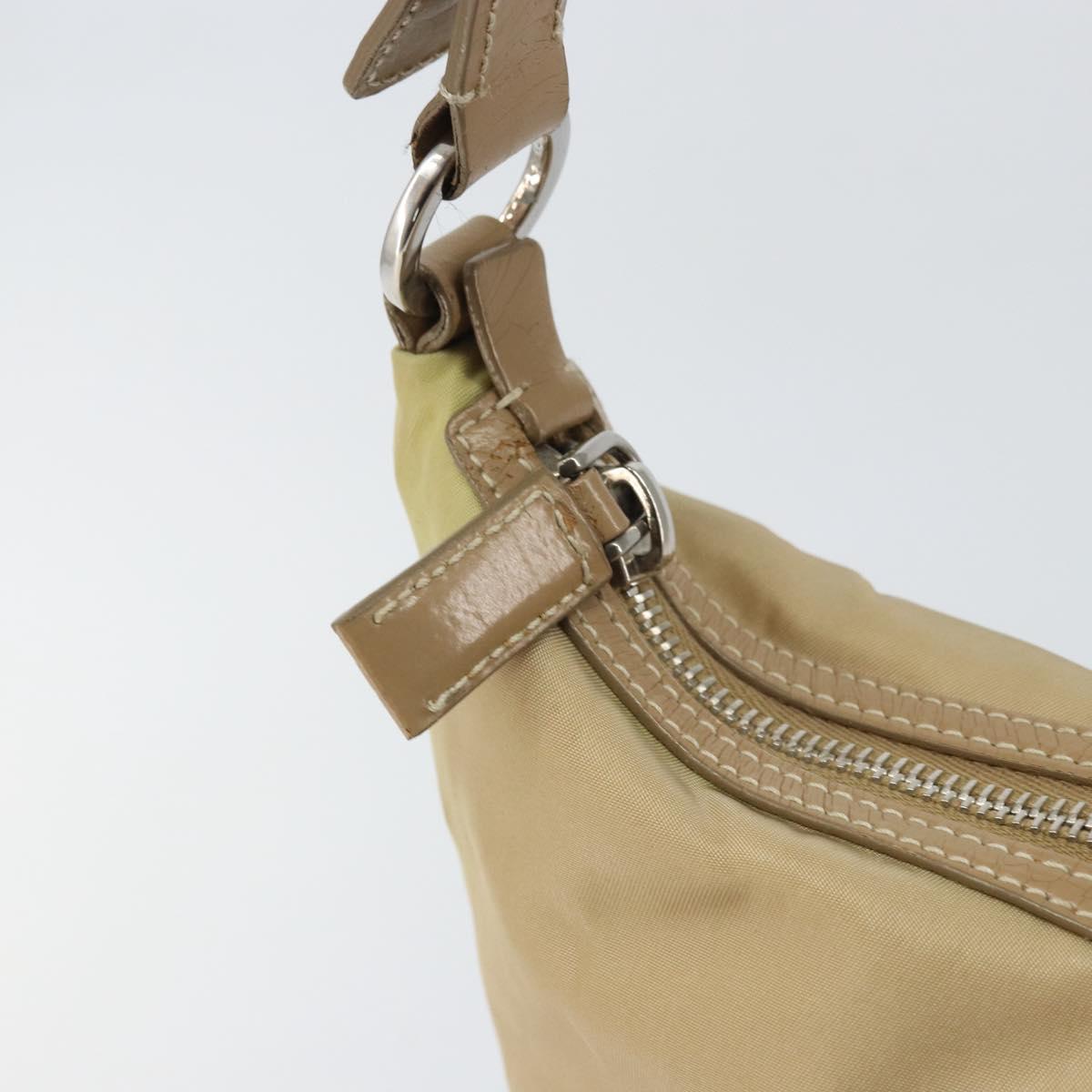 PRADA Shoulder Bag Nylon Beige Silver Auth 169023