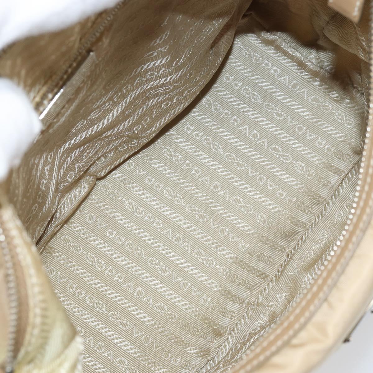 PRADA Shoulder Bag Nylon Beige Silver Auth 169023