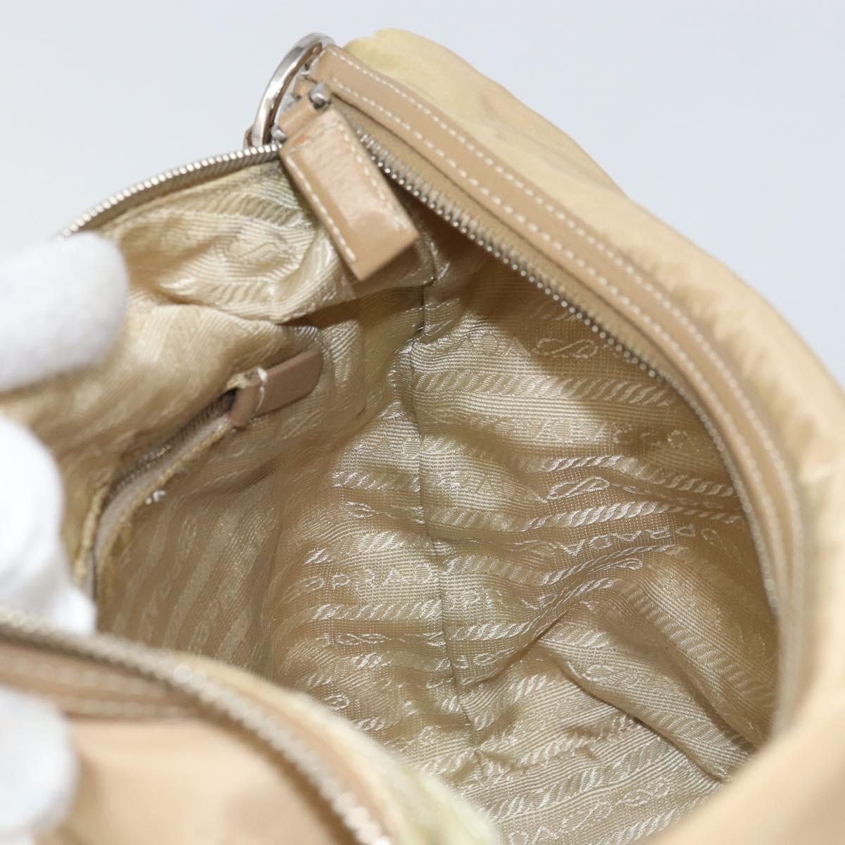 PRADA Shoulder Bag Nylon Beige Silver Auth 169023
