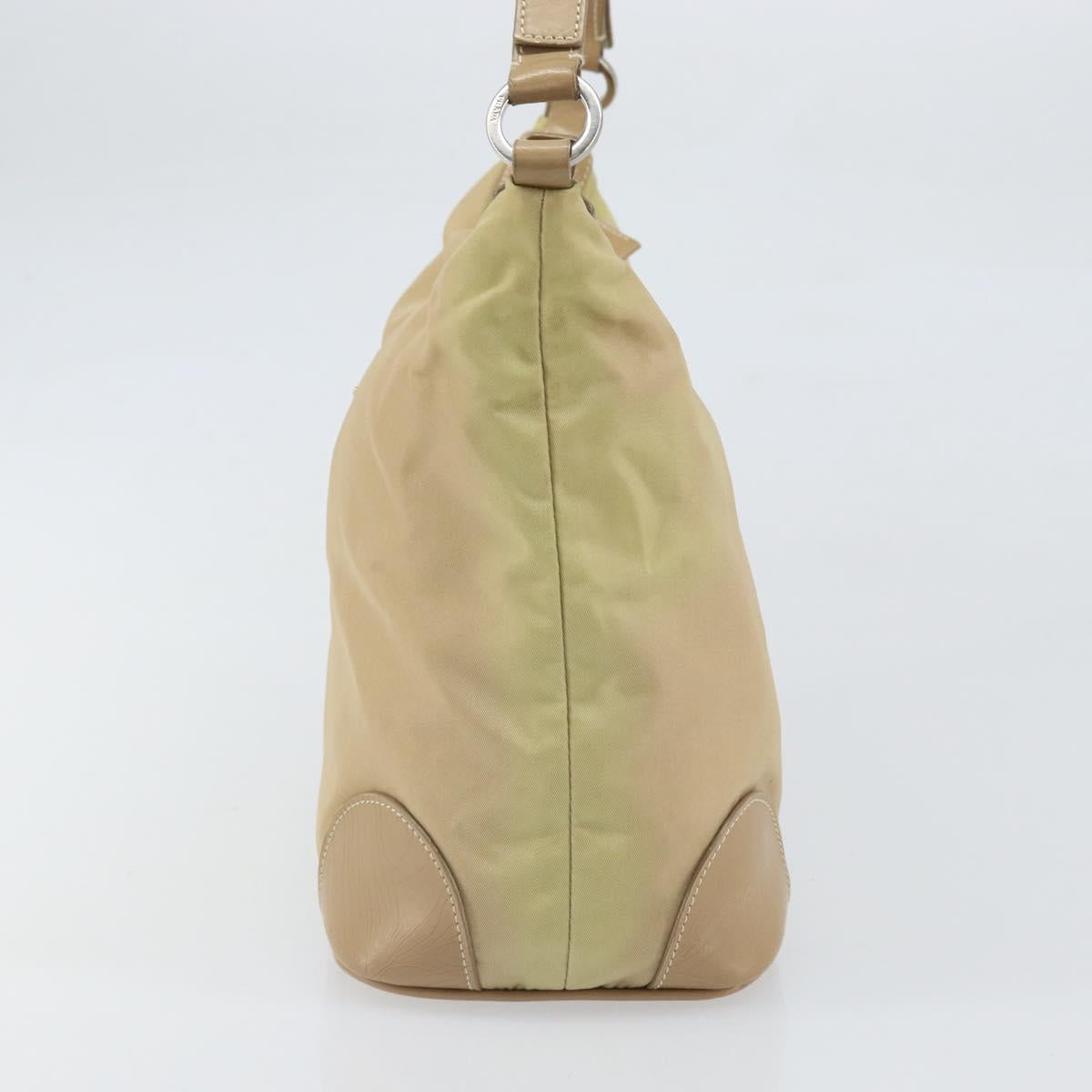 PRADA Shoulder Bag Nylon Beige Silver Auth 169023
