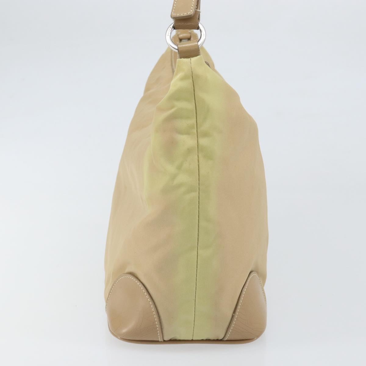 PRADA Shoulder Bag Nylon Beige Silver Auth 169023