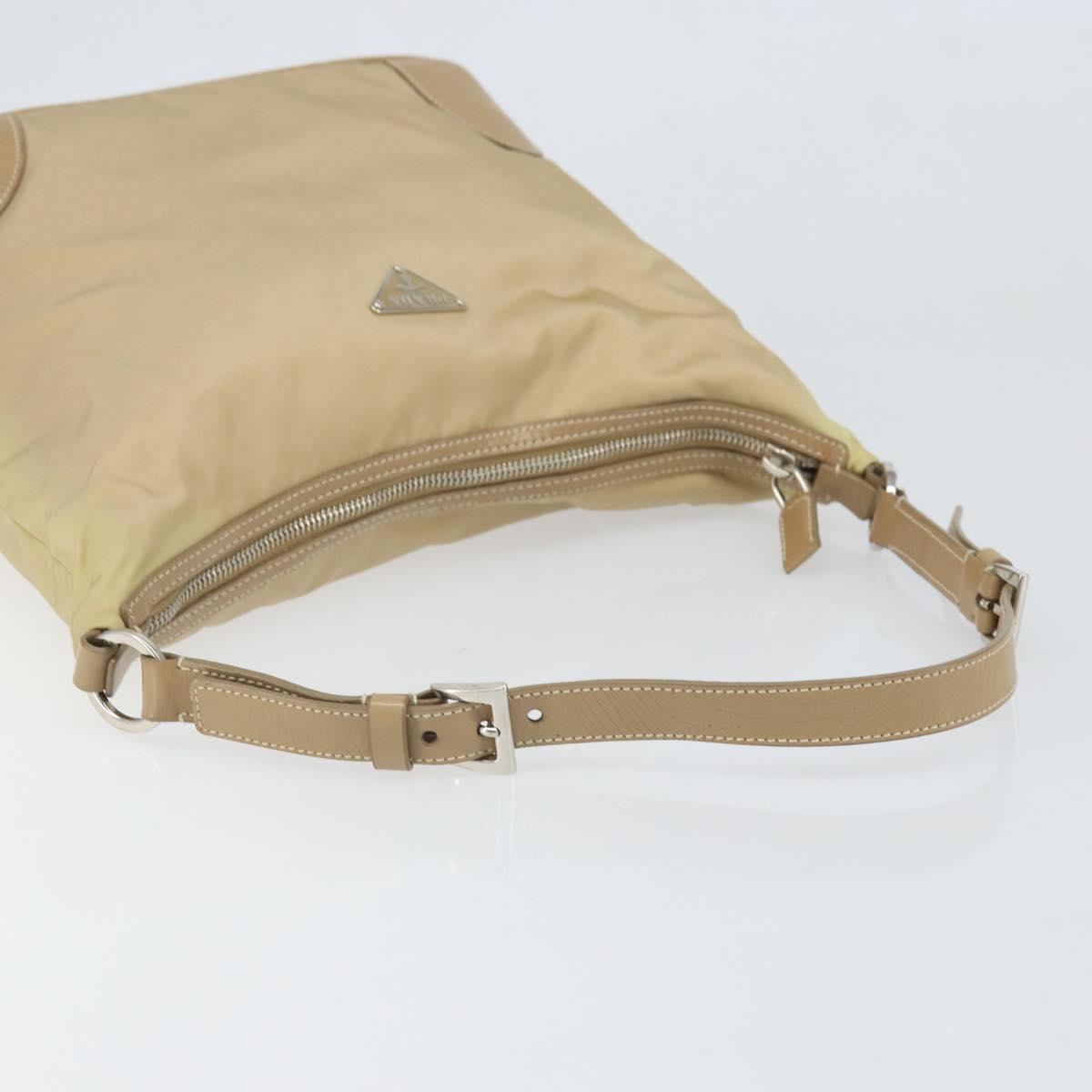 PRADA Shoulder Bag Nylon Beige Silver Auth 169023