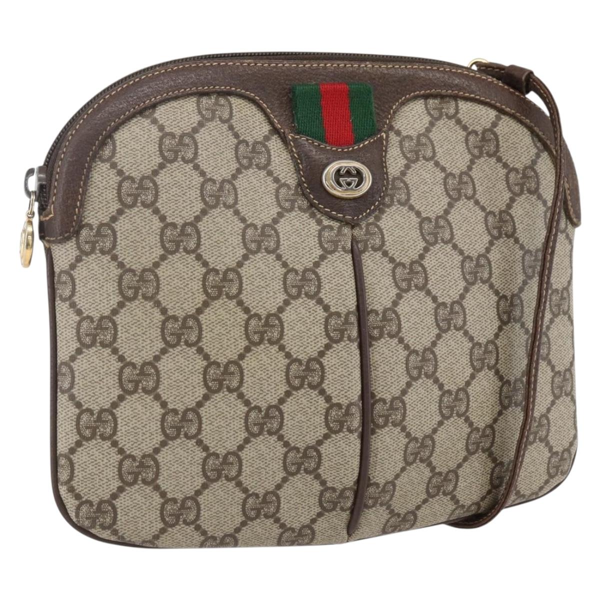 GUCCI GG Supreme Web Sherry Line Bag PVC Beige Gold 904 02 047 Auth 169025