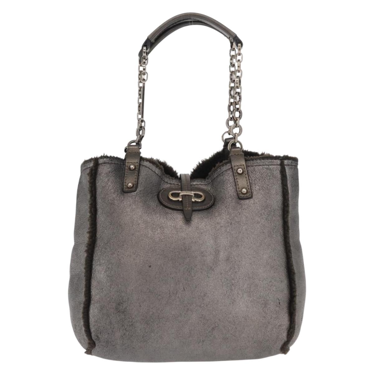 Salvatore Ferragamo Gancini Hand Bag Mouton Gray Auth 169029