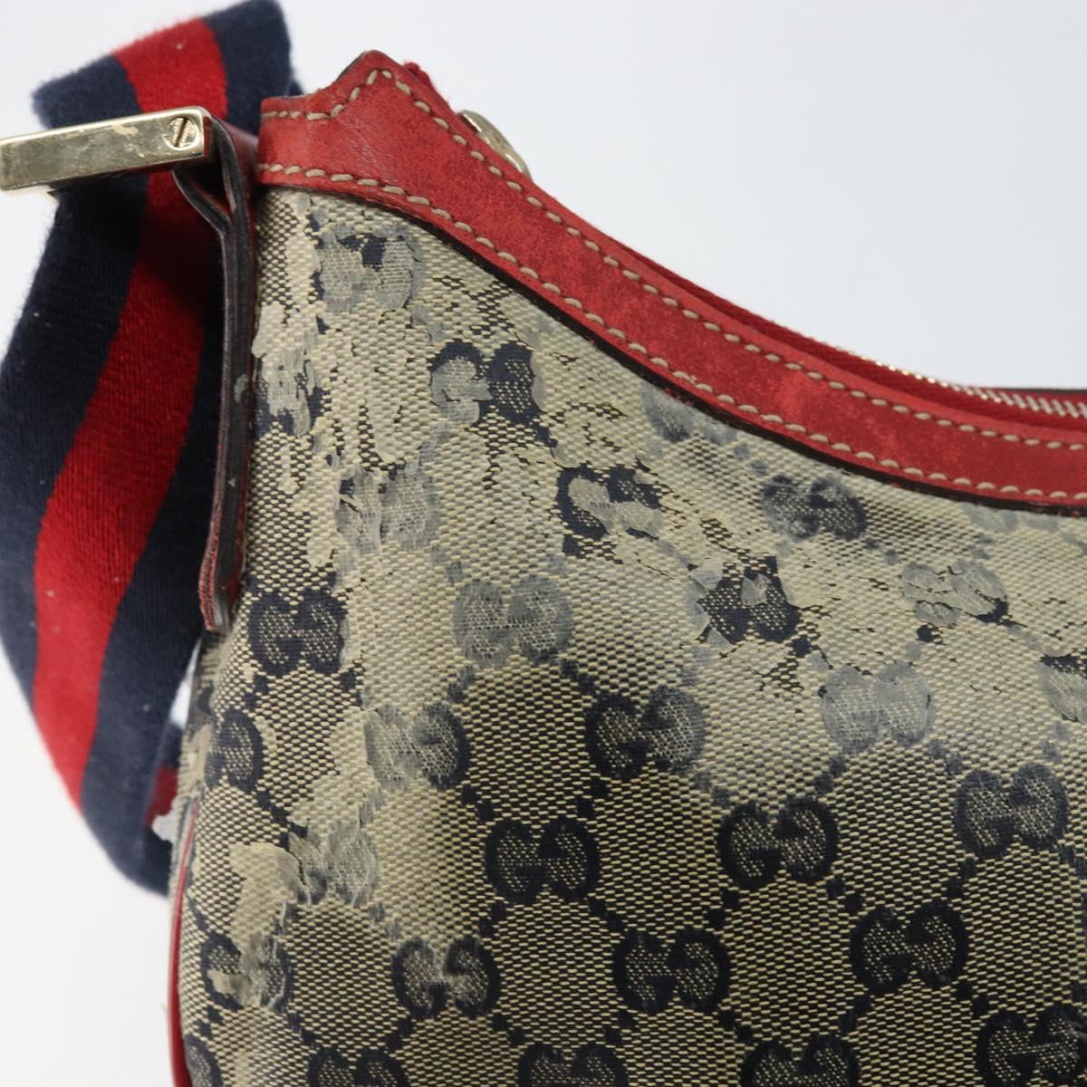 GUCCI GG Crystal Shoulder Bag Coated Canvas Navy Gold 181092 Auth 169036
