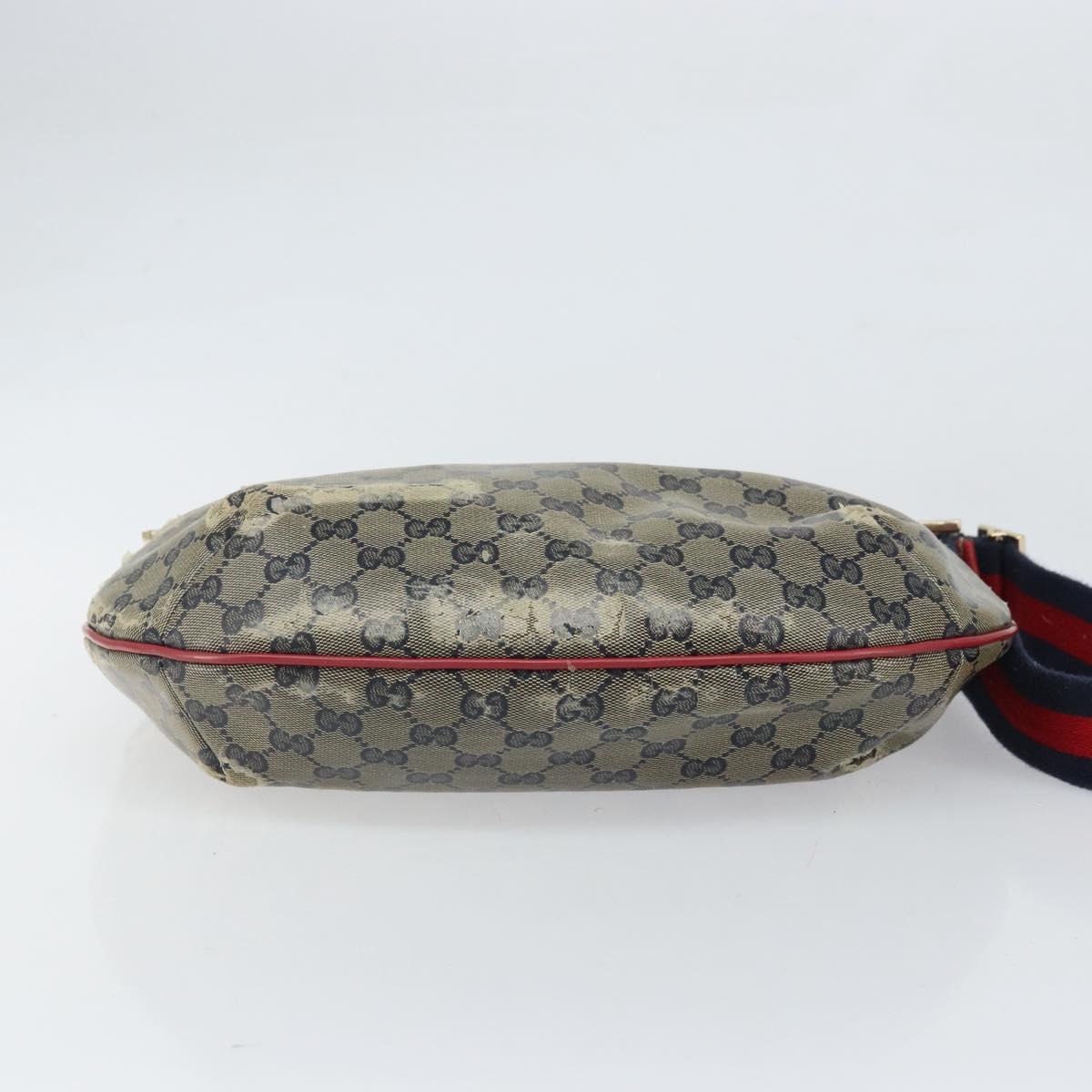 GUCCI GG Crystal Shoulder Bag Coated Canvas Navy Gold 181092 Auth 169036