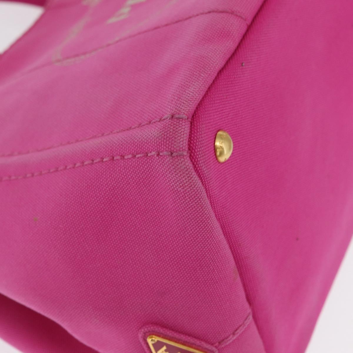 PRADA Canapa MM Hand Bag Canvas Pink Gold Auth 169038