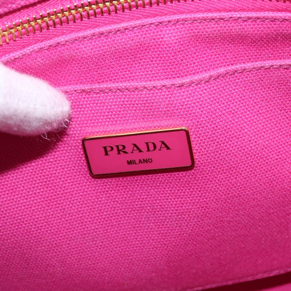 PRADA Canapa MM Hand Bag Canvas Pink Gold Auth 169038