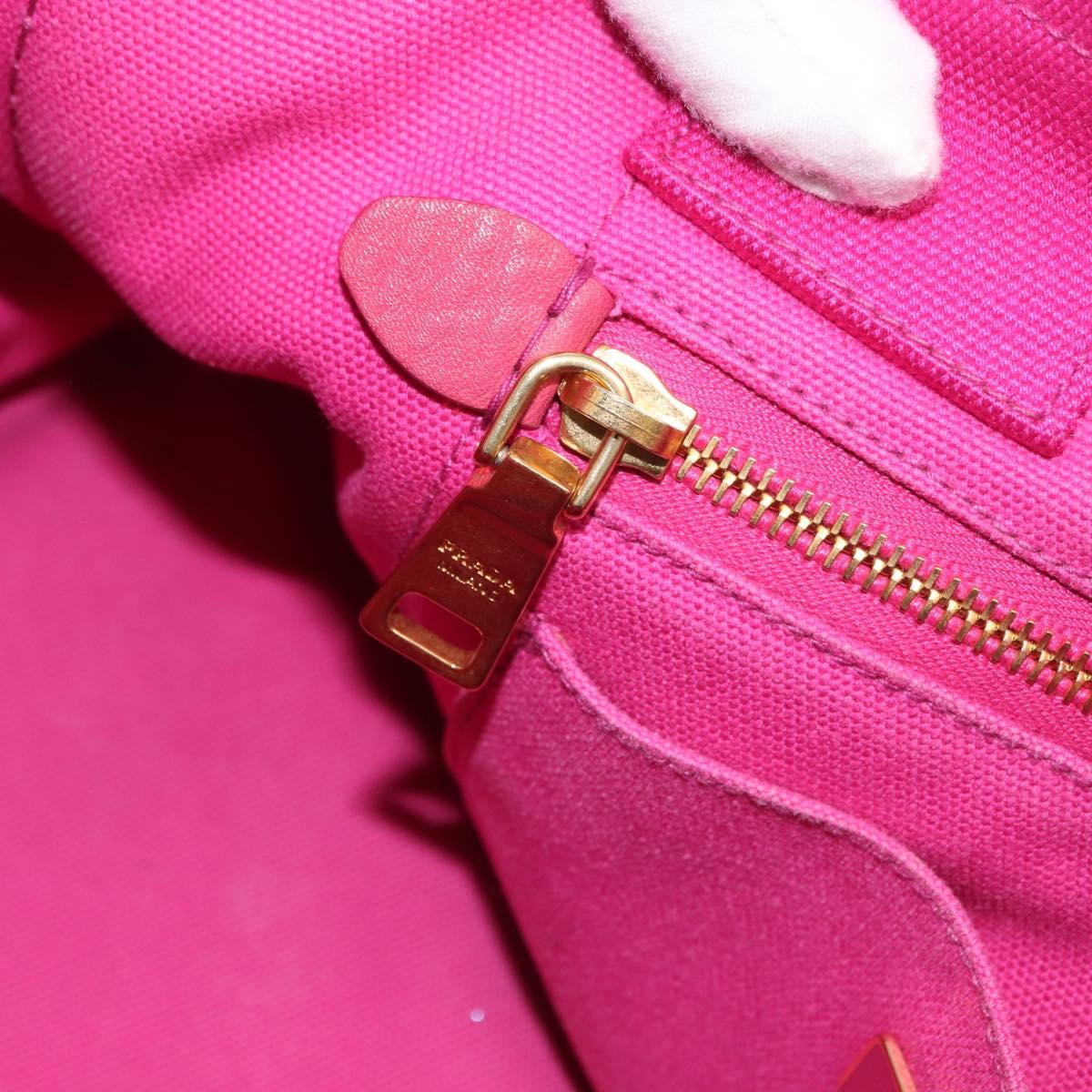 PRADA Canapa MM Hand Bag Canvas Pink Gold Auth 169038