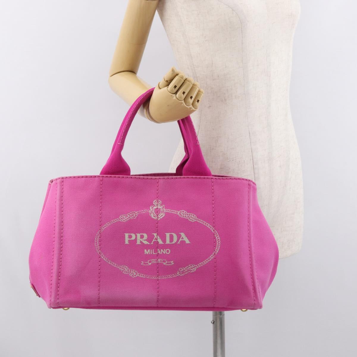 PRADA Canapa MM Hand Bag Canvas Pink Gold Auth 169038