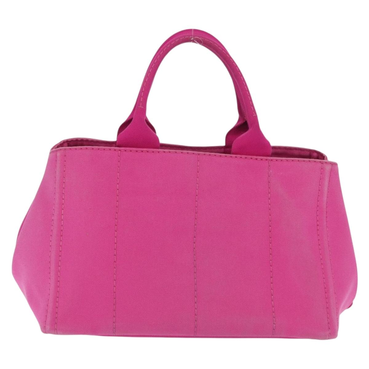 PRADA Canapa MM Hand Bag Canvas Pink Gold Auth 169038