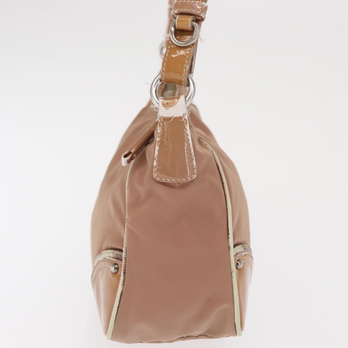 PRADA Shoulder Bag Nylon Beige Silver Auth 169041