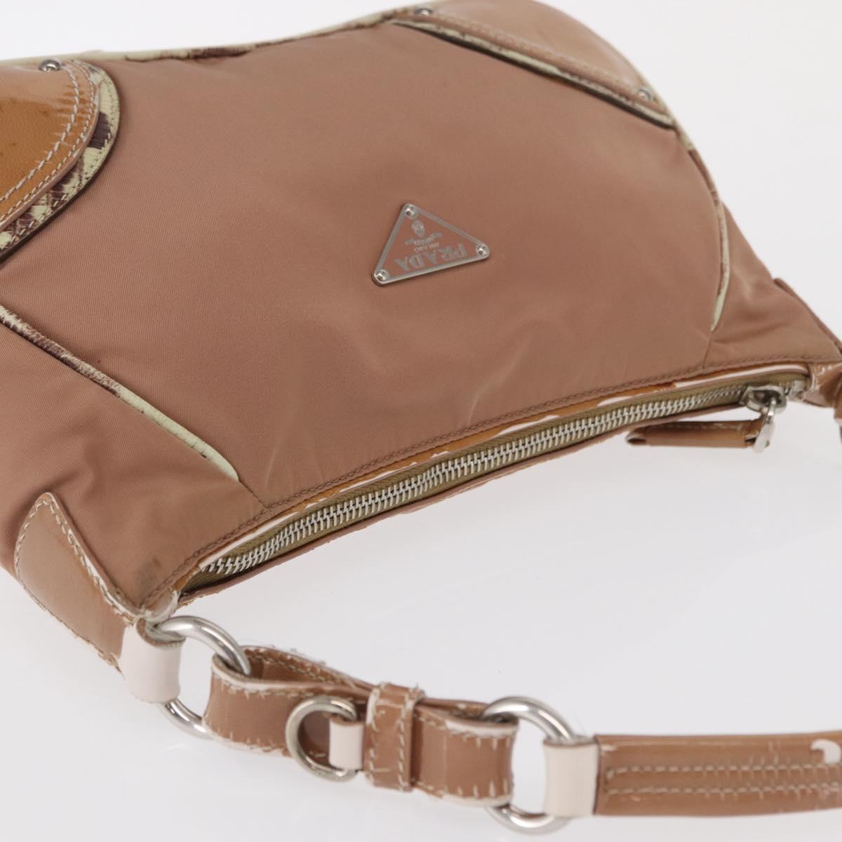 PRADA Shoulder Bag Nylon Beige Silver Auth 169041