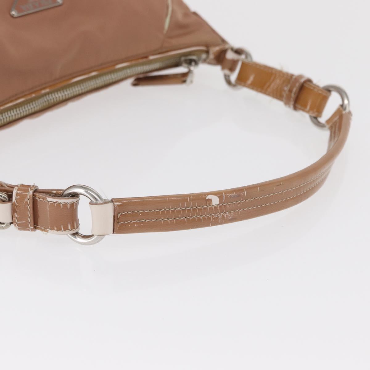 PRADA Shoulder Bag Nylon Beige Silver Auth 169041