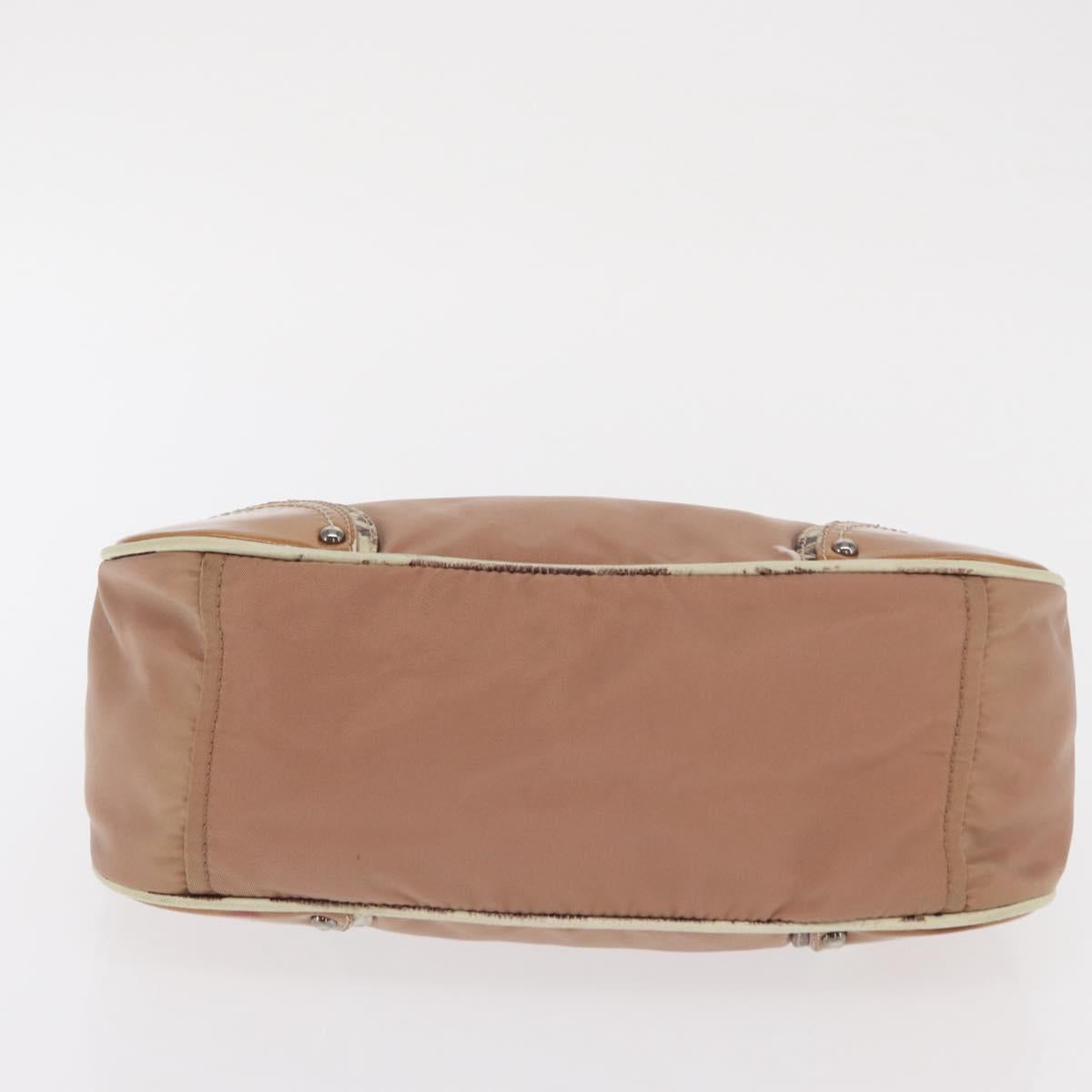 PRADA Shoulder Bag Nylon Beige Silver Auth 169041