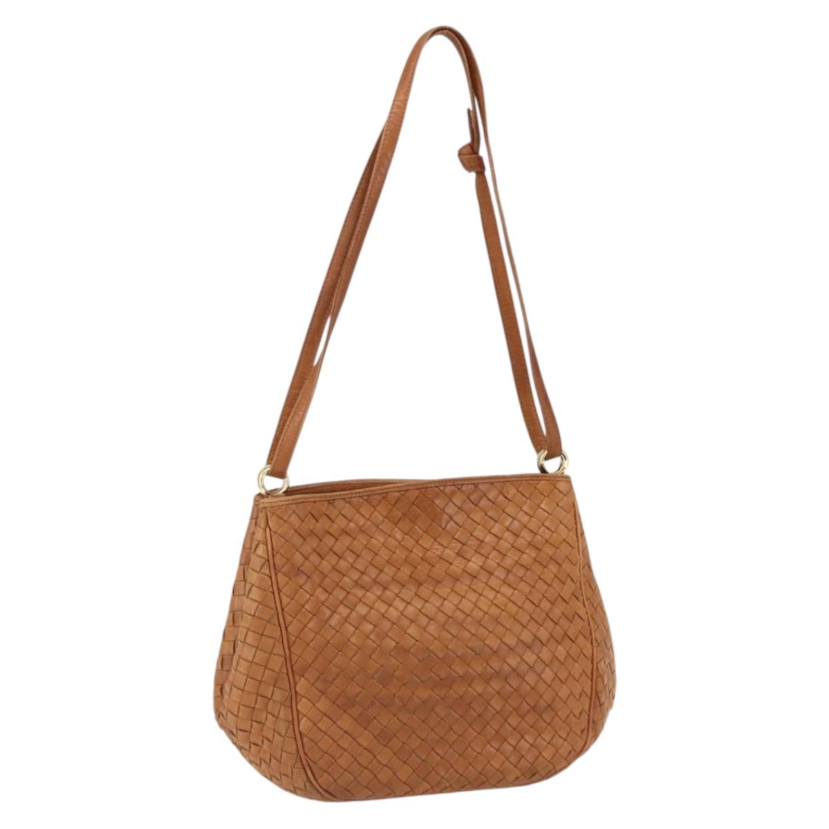 BOTTEGA VENETA INTRECCIATO Shoulder Bag Leather Brown Gold Auth 169043