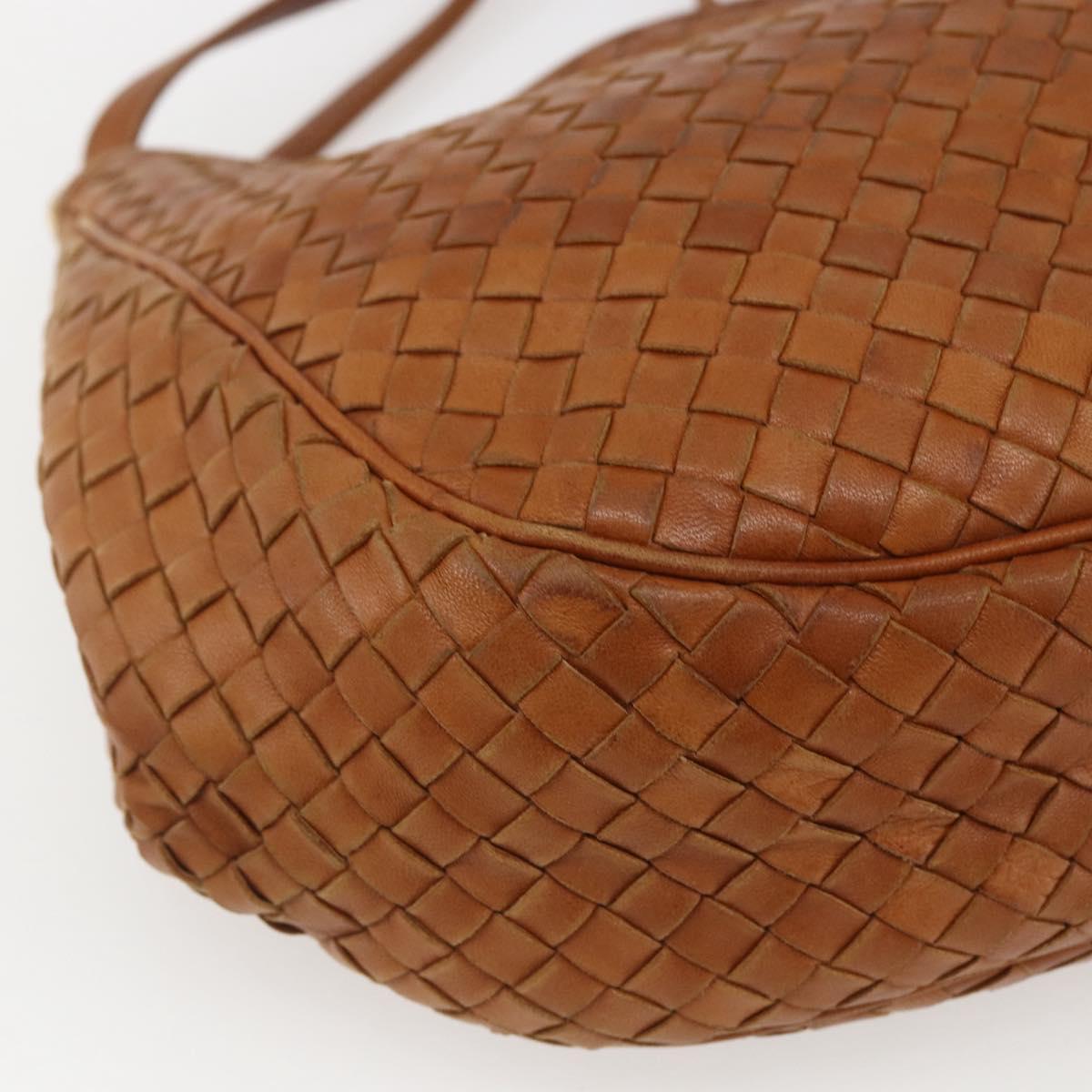 BOTTEGA VENETA INTRECCIATO Shoulder Bag Leather Brown Gold Auth 169043