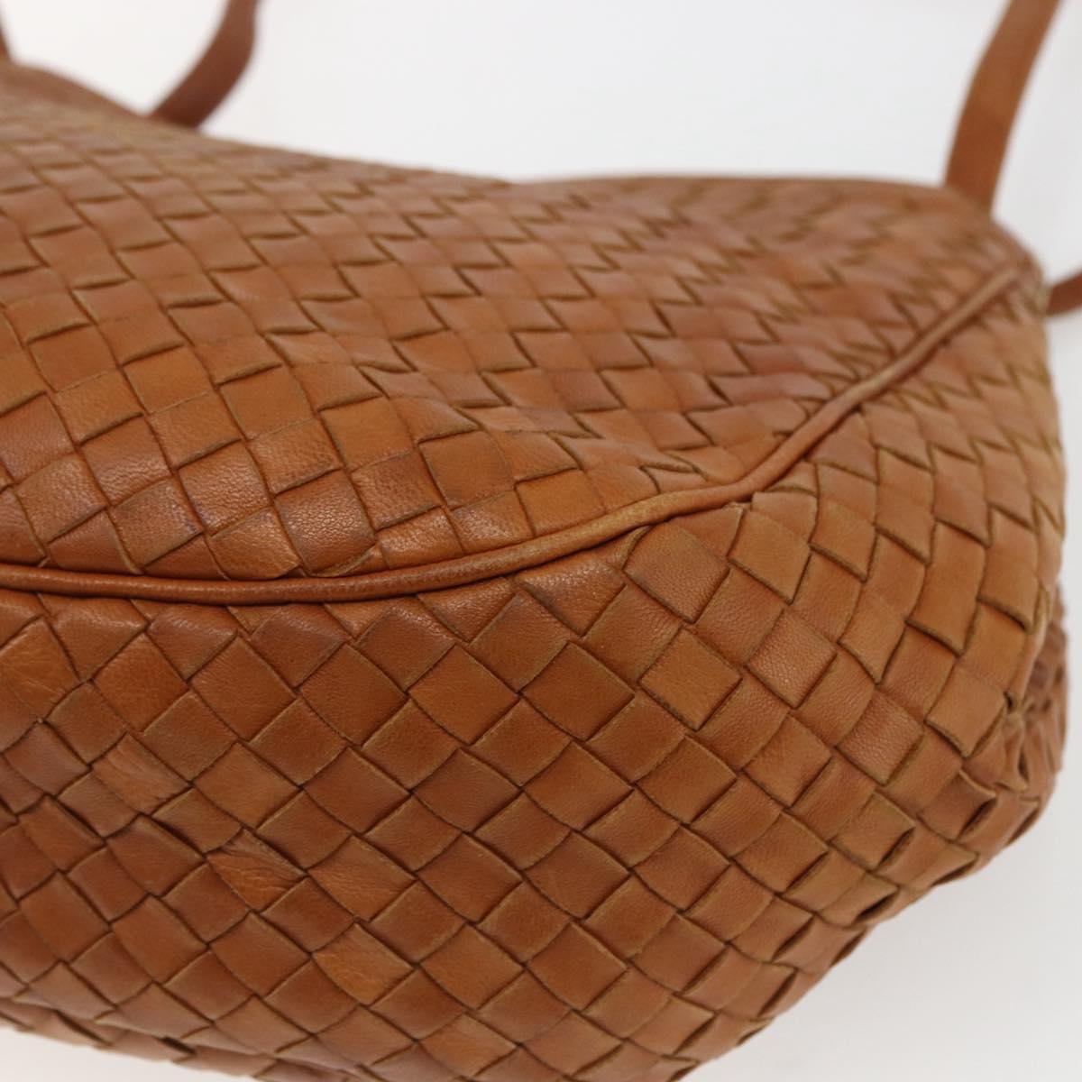 BOTTEGA VENETA INTRECCIATO Shoulder Bag Leather Brown Gold Auth 169043