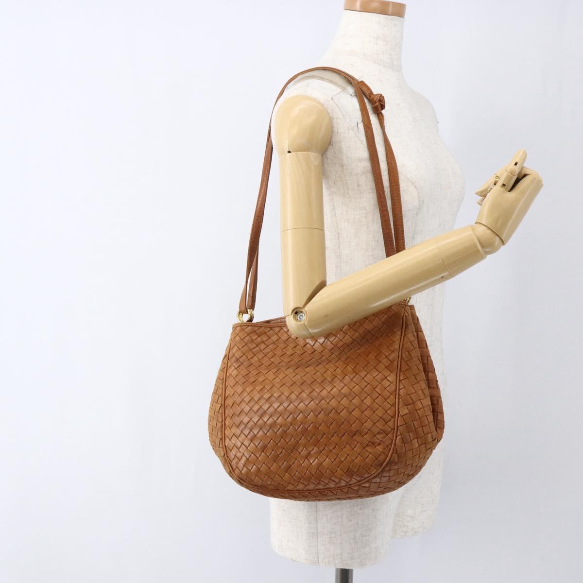 BOTTEGA VENETA INTRECCIATO Shoulder Bag Leather Brown Gold Auth 169043