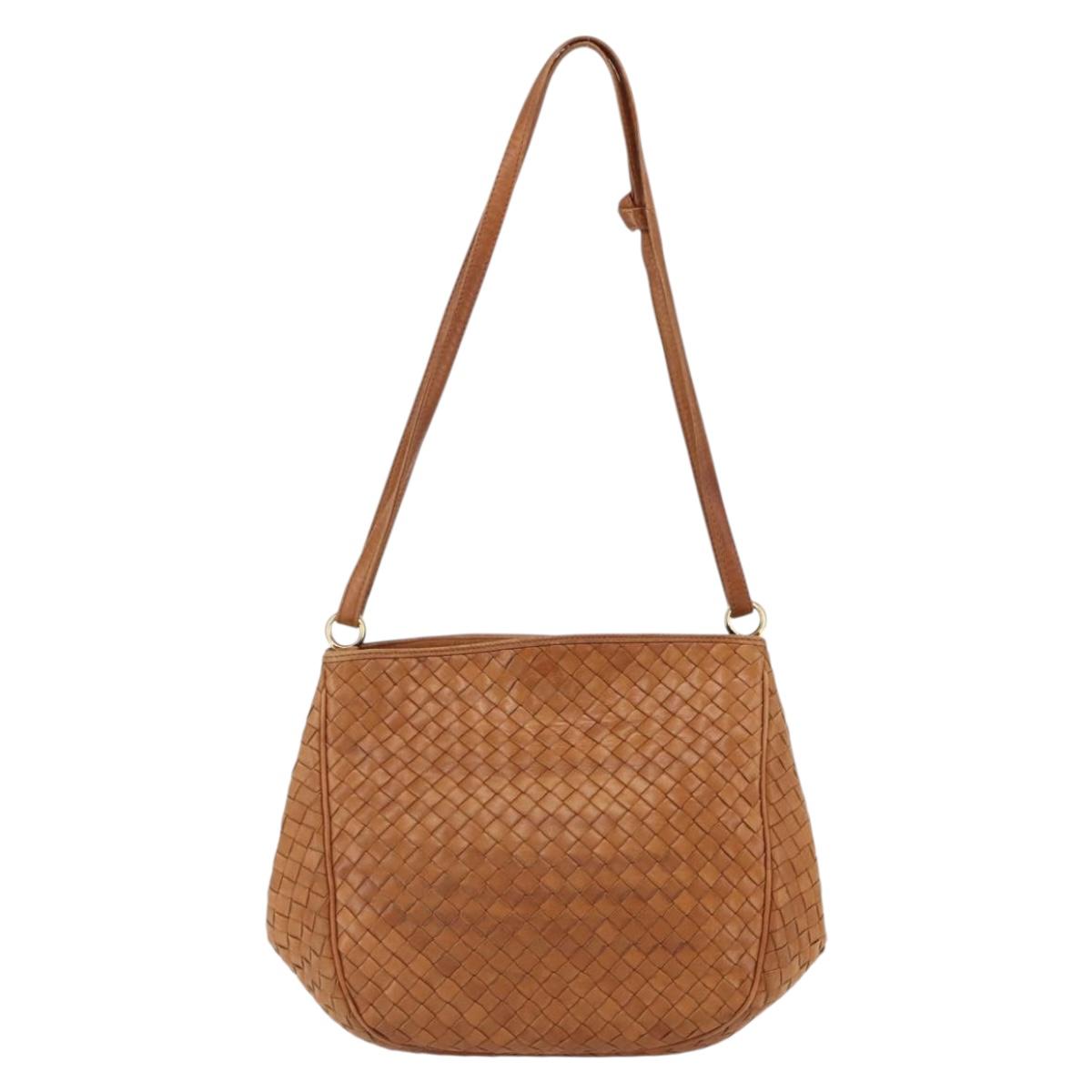 BOTTEGA VENETA INTRECCIATO Shoulder Bag Leather Brown Gold Auth 169043