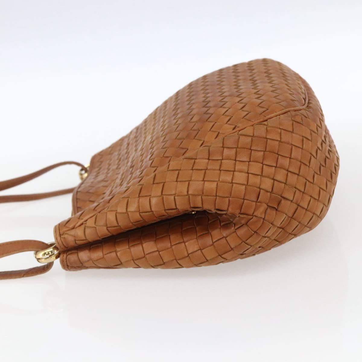 BOTTEGA VENETA INTRECCIATO Shoulder Bag Leather Brown Gold Auth 169043