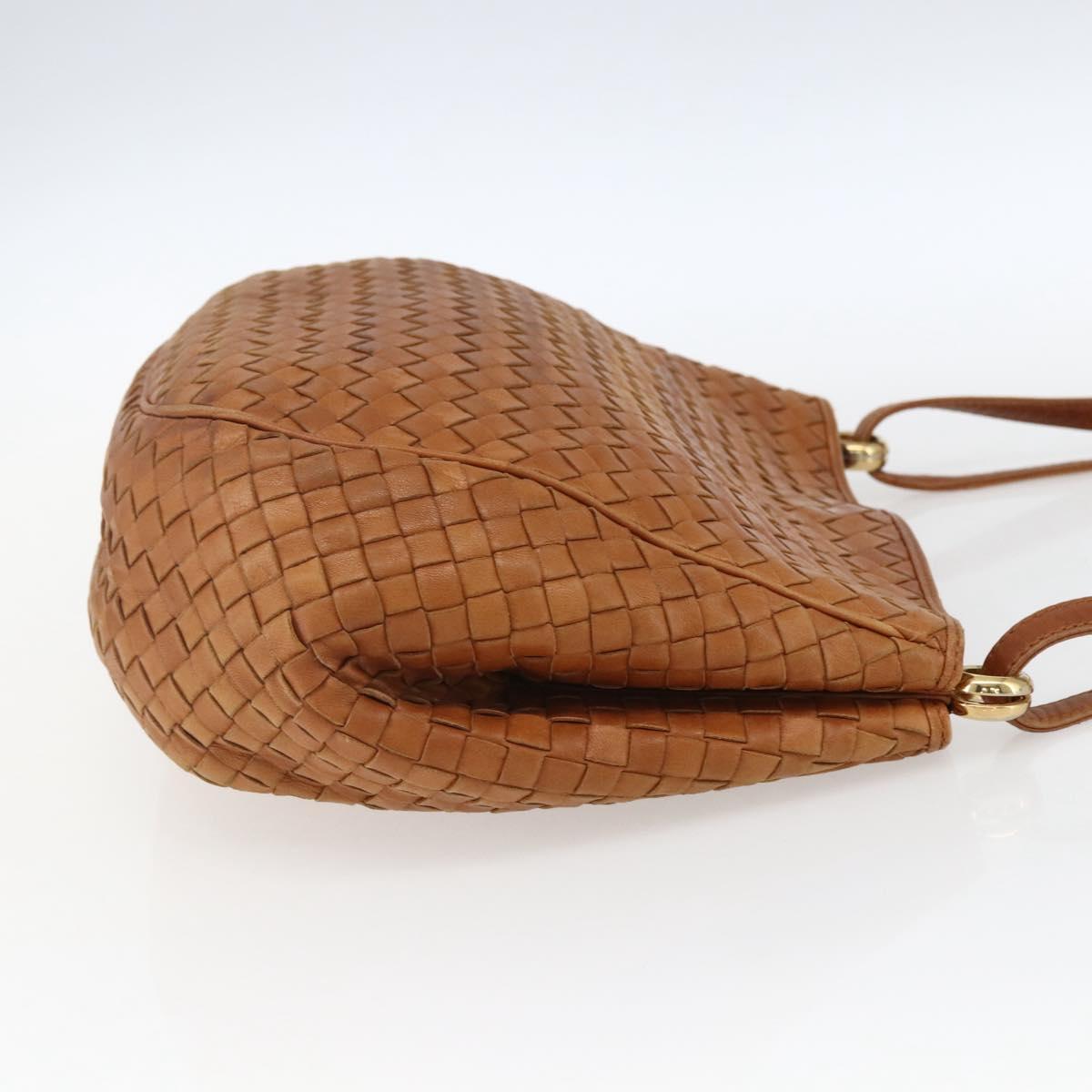 BOTTEGA VENETA INTRECCIATO Shoulder Bag Leather Brown Gold Auth 169043