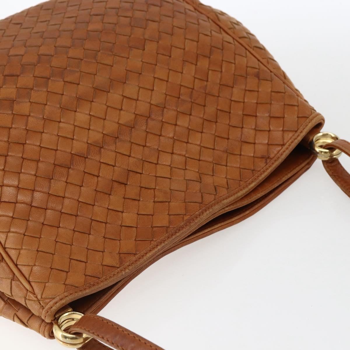 BOTTEGA VENETA INTRECCIATO Shoulder Bag Leather Brown Gold Auth 169043