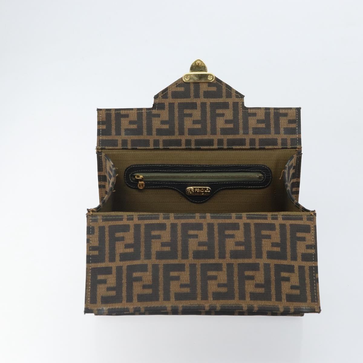 FENDI Zucca Canvas Vanity Hand Bag Black Brown Auth 169044