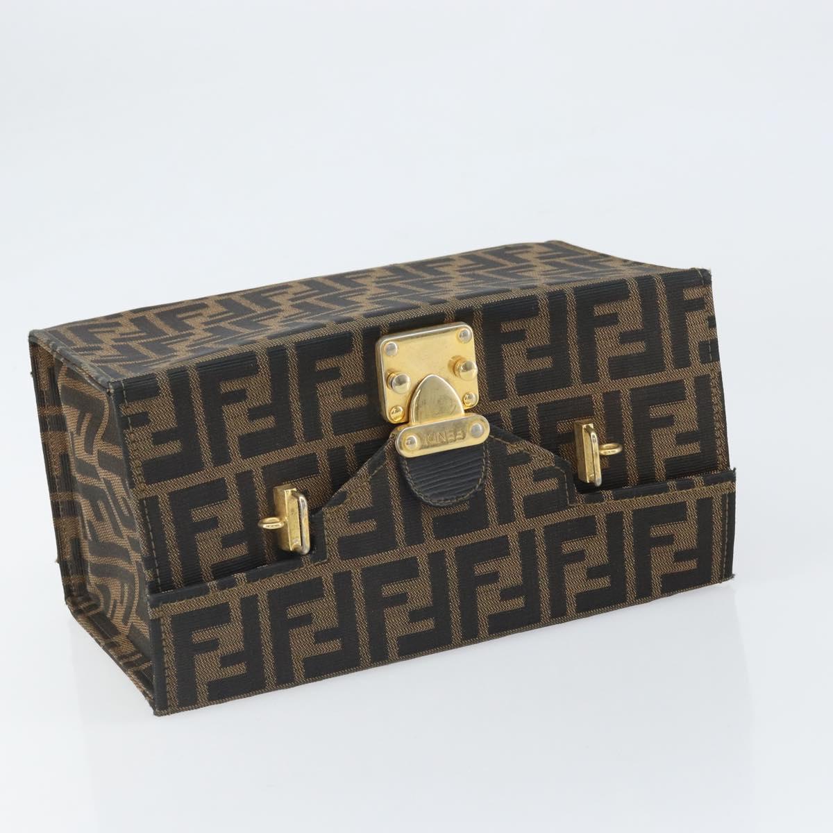 FENDI Zucca Canvas Vanity Hand Bag Black Brown Auth 169044