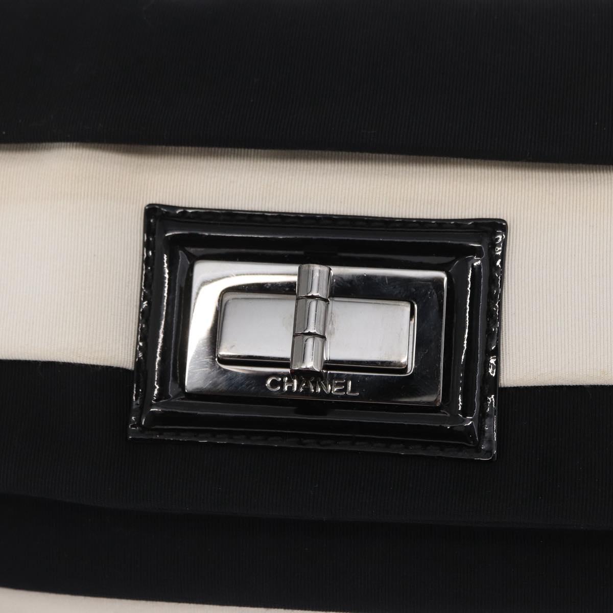 CHANEL 2.55 Chain Shoulder Bag Nylon Black Silver CC Auth 169050