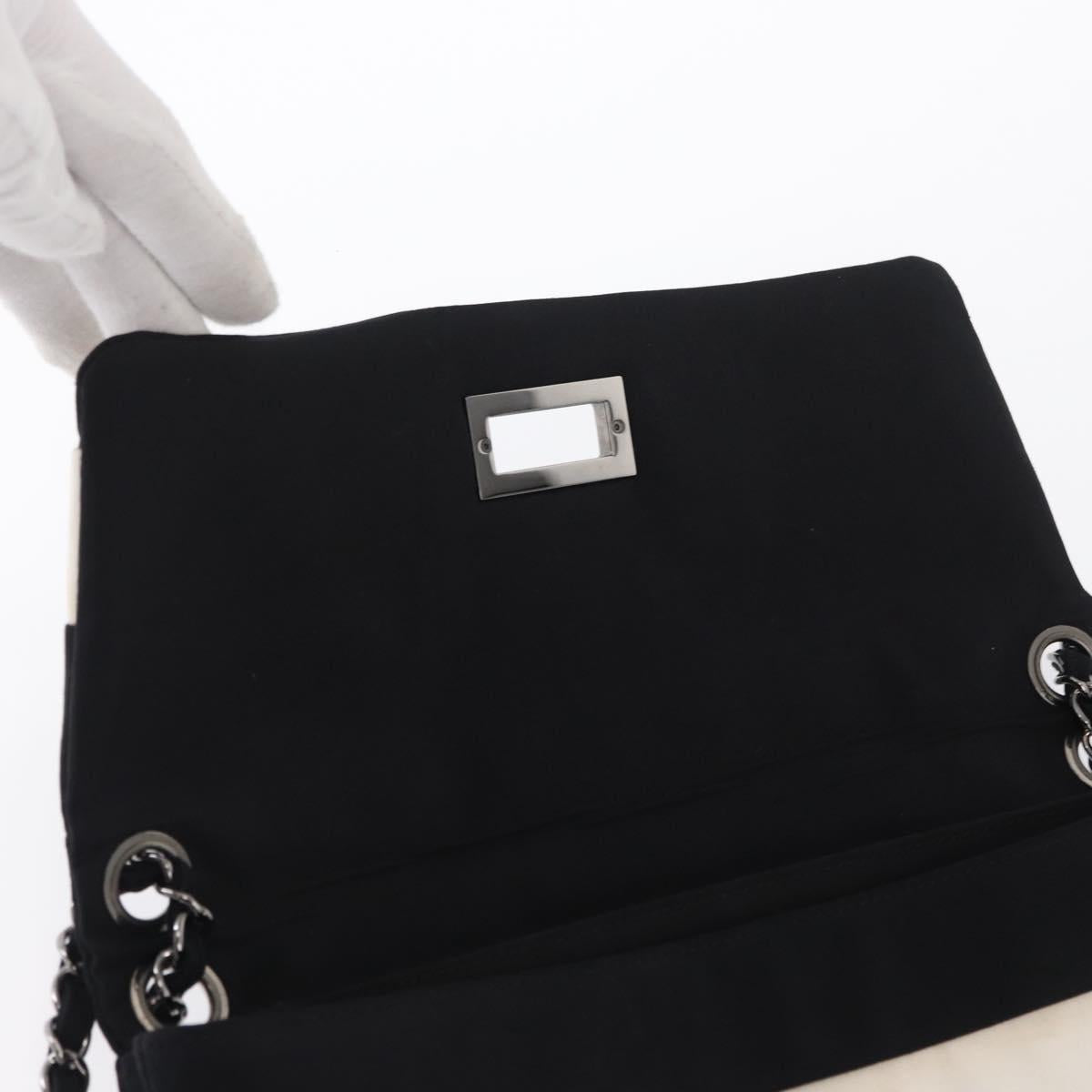 CHANEL 2.55 Chain Shoulder Bag Nylon Black Silver CC Auth 169050
