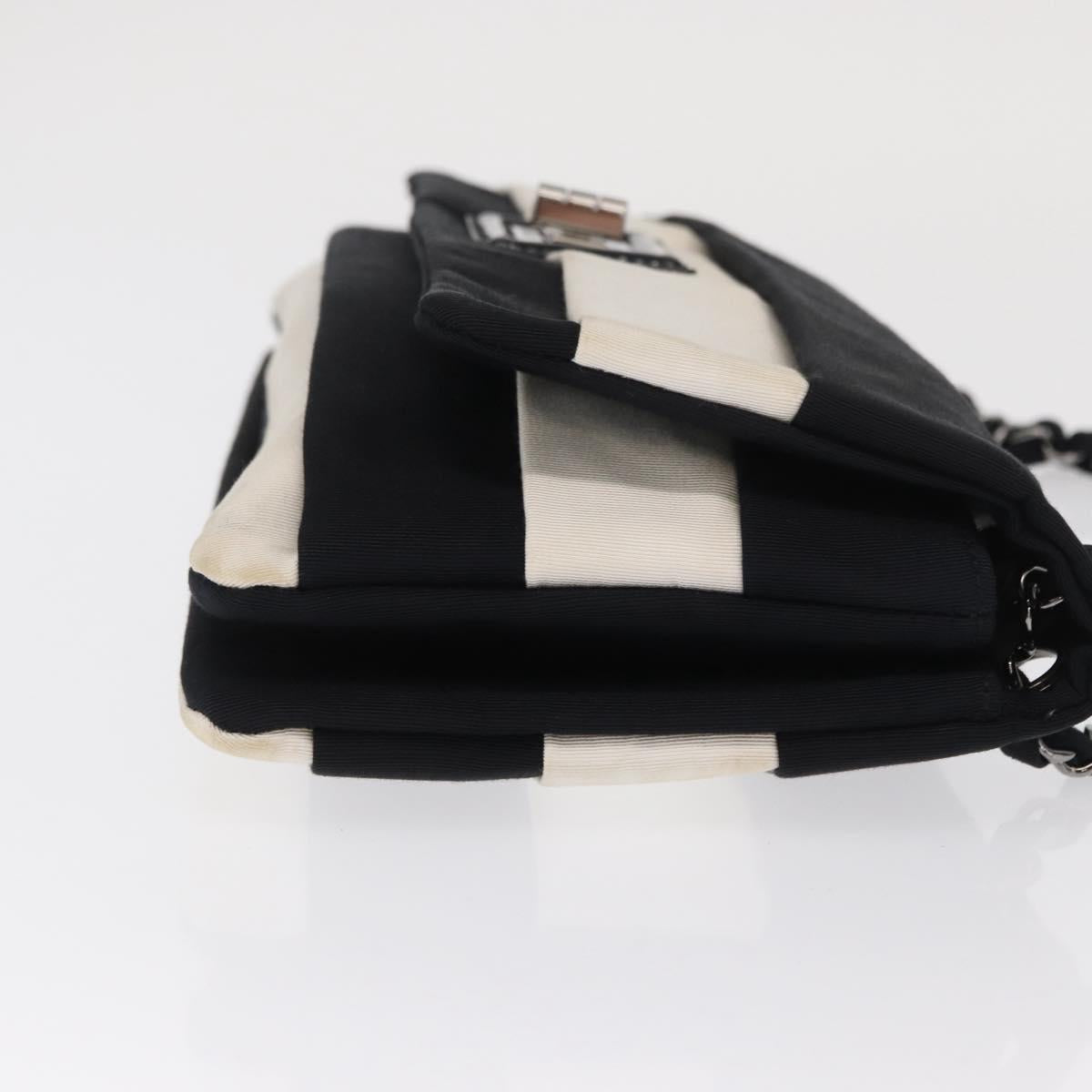 CHANEL 2.55 Chain Shoulder Bag Nylon Black Silver CC Auth 169050