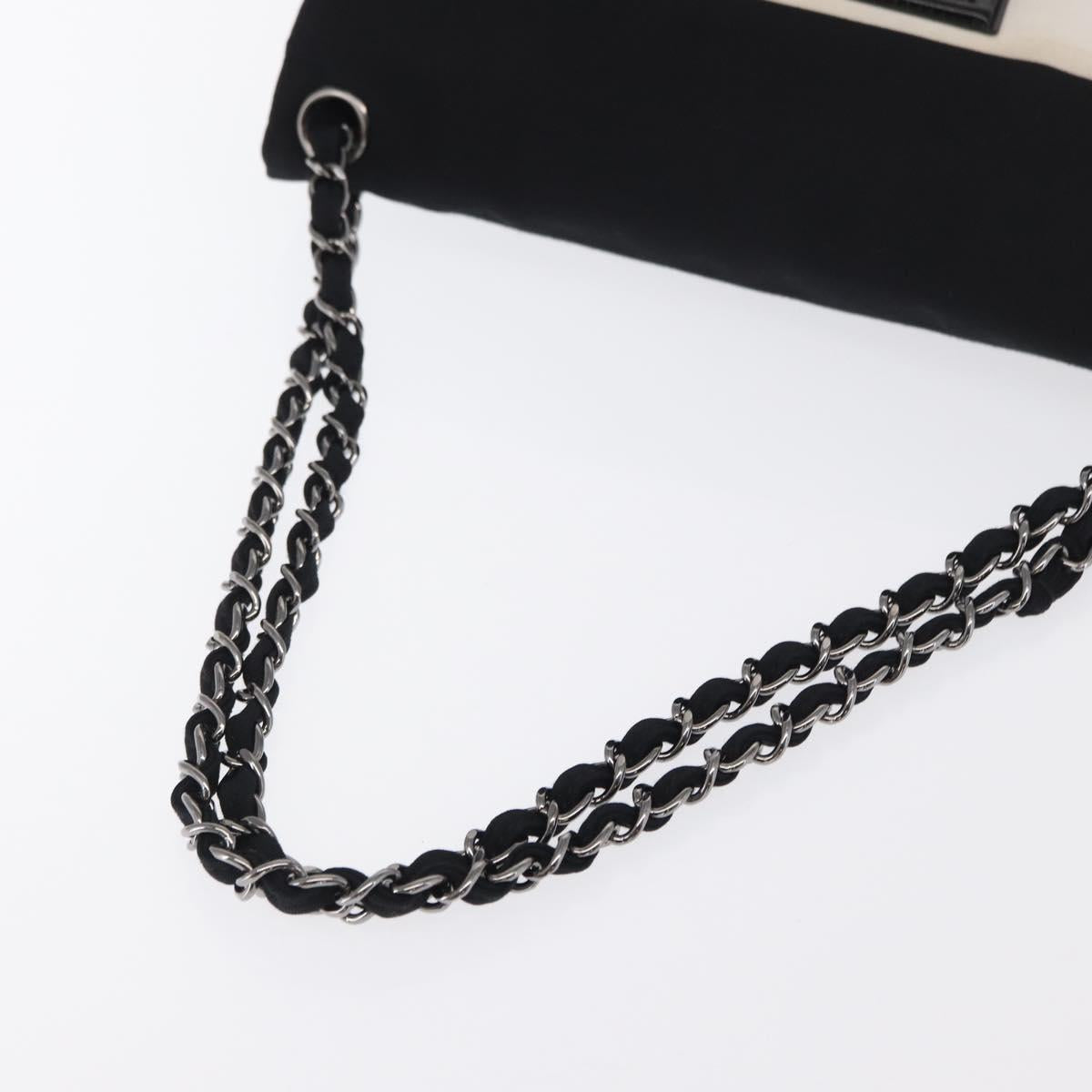 CHANEL 2.55 Chain Shoulder Bag Nylon Black Silver CC Auth 169050